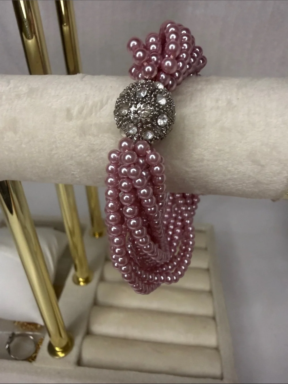 Magnetic Pink Pearl Multi-Strand Bracelet with Crystal Clasp